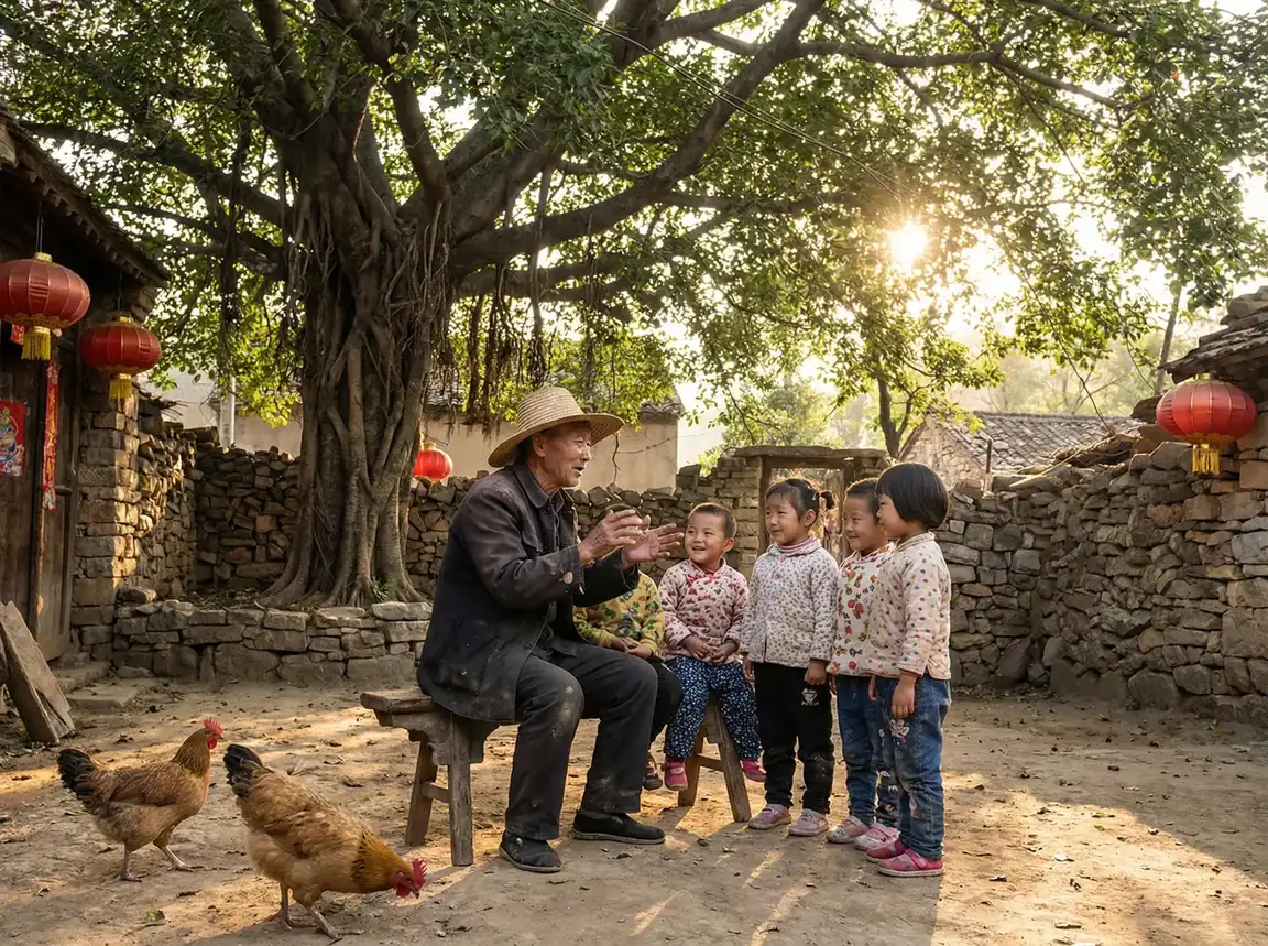 老人在大榕树下给孩子们讲故事 - 51黑料网 乡村记忆